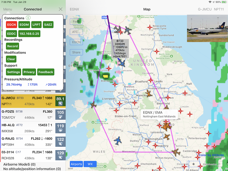 RealADSB iOS app on iPad
